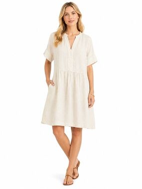NWT Seasalt Cornwall 100% Linen Cream V-Neck Relaxed Midi Dress Size 12